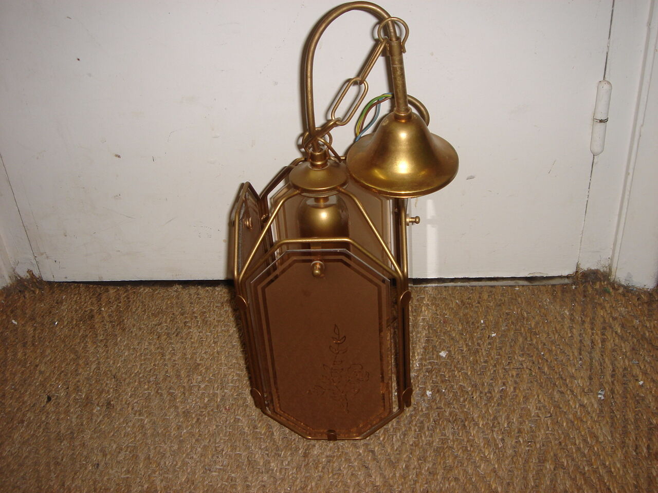 Suspension from 1970 smoked glass & brass