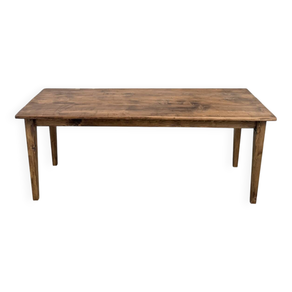 Table de ferme en pin, pieds fuseaux, années 50