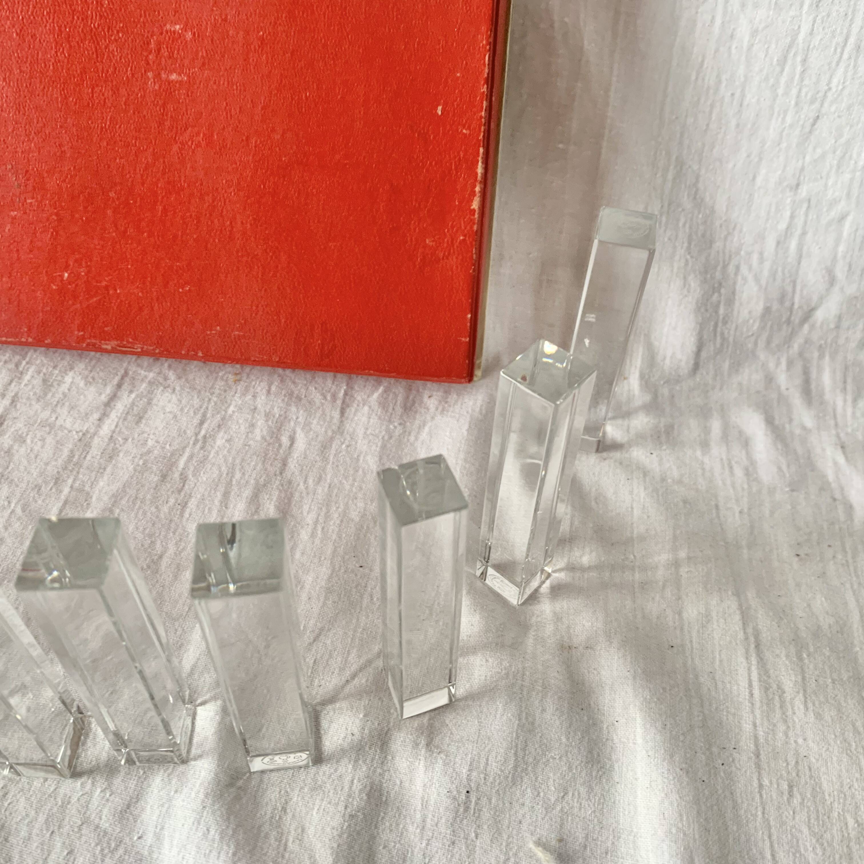 Set of 12 vintage Baccarat crystal knife rests with original box