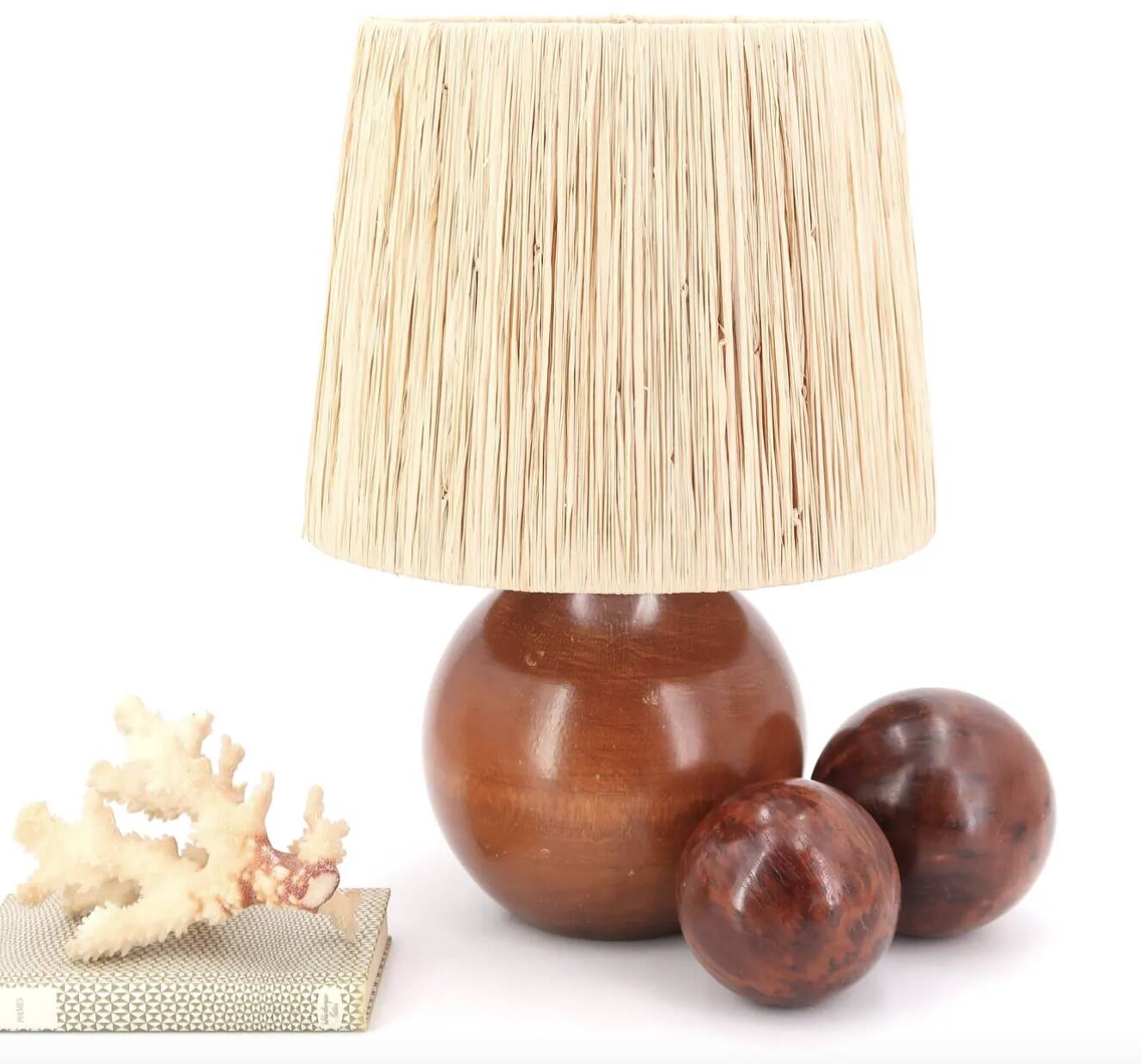 Sculptures of spheres carved in elm burl wood