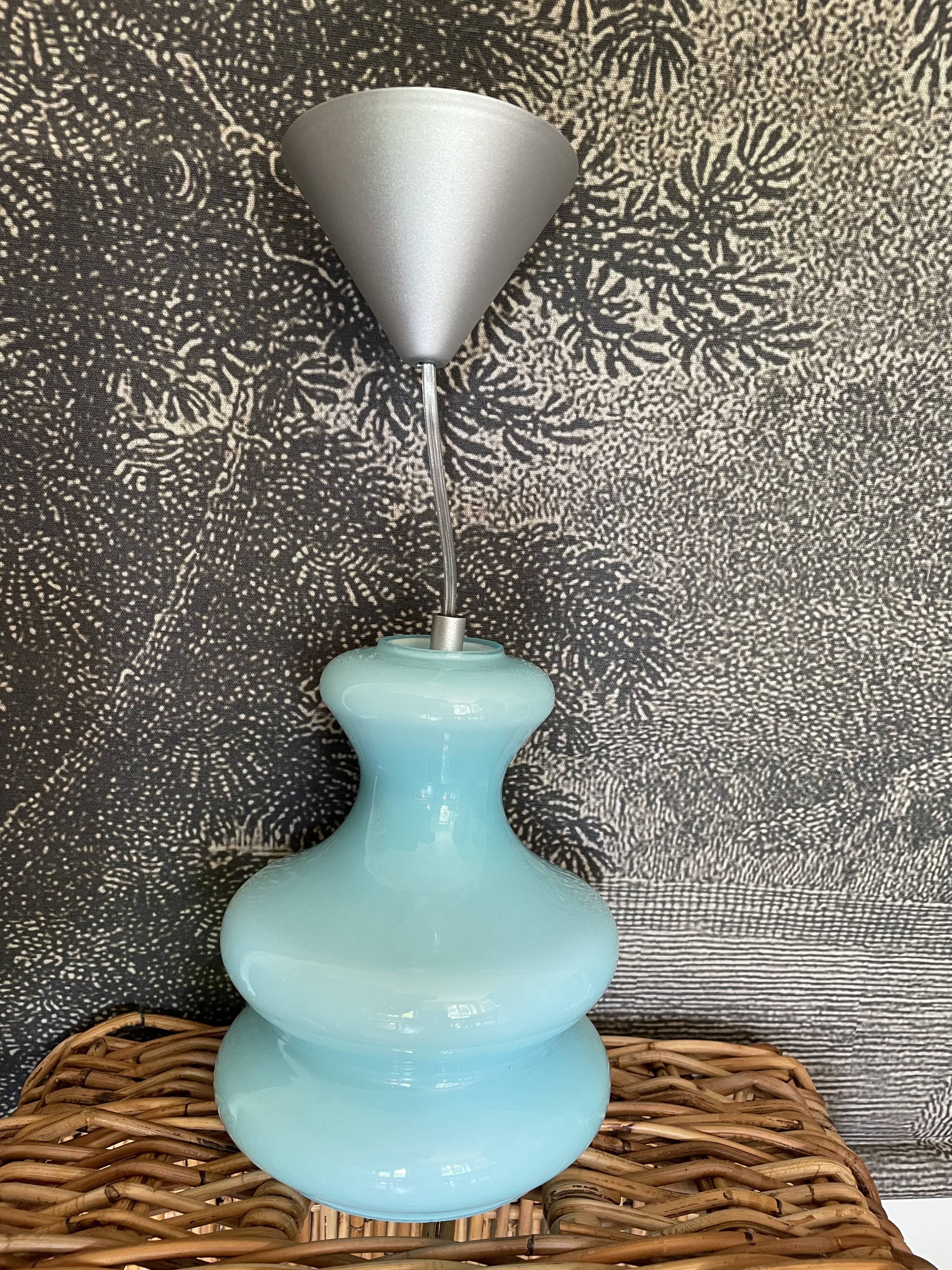 Vintage pendant lamp in blue opaline