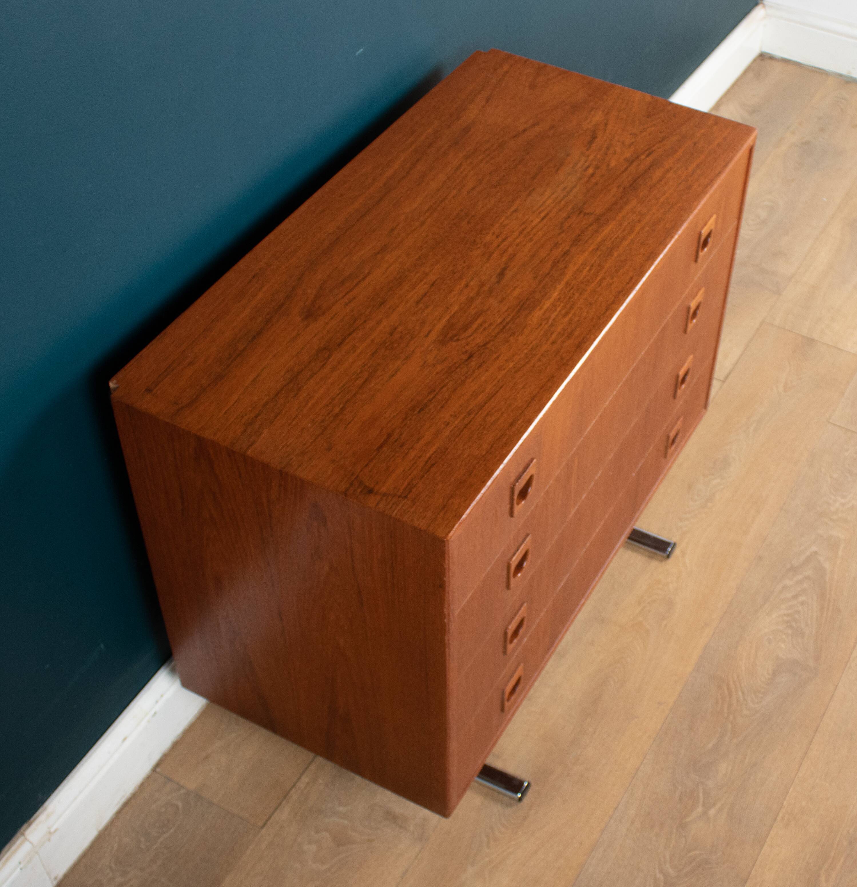 Retro teak 1960s danish chest of drawers on metal legs