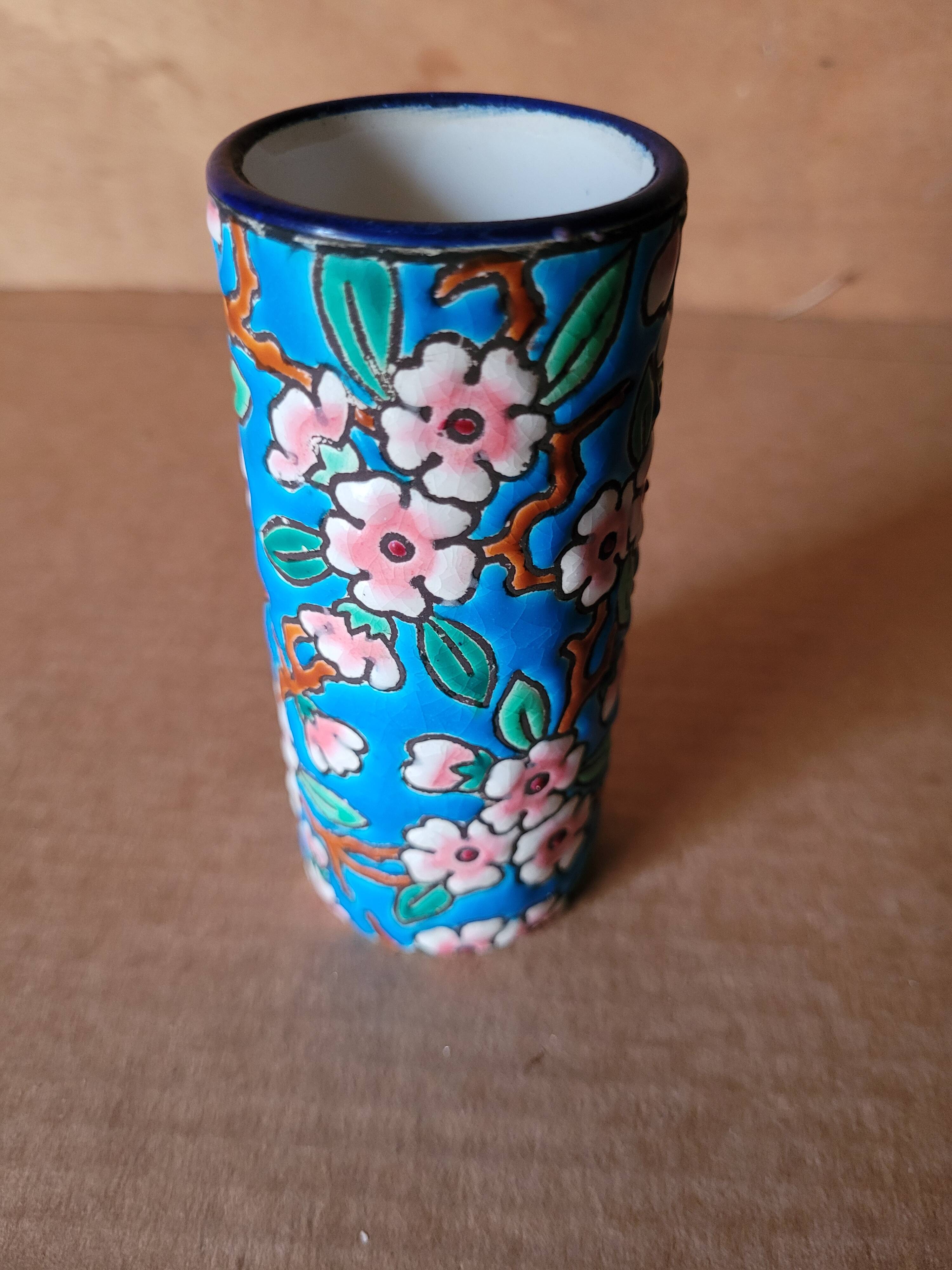 Longwy enamel roller vase