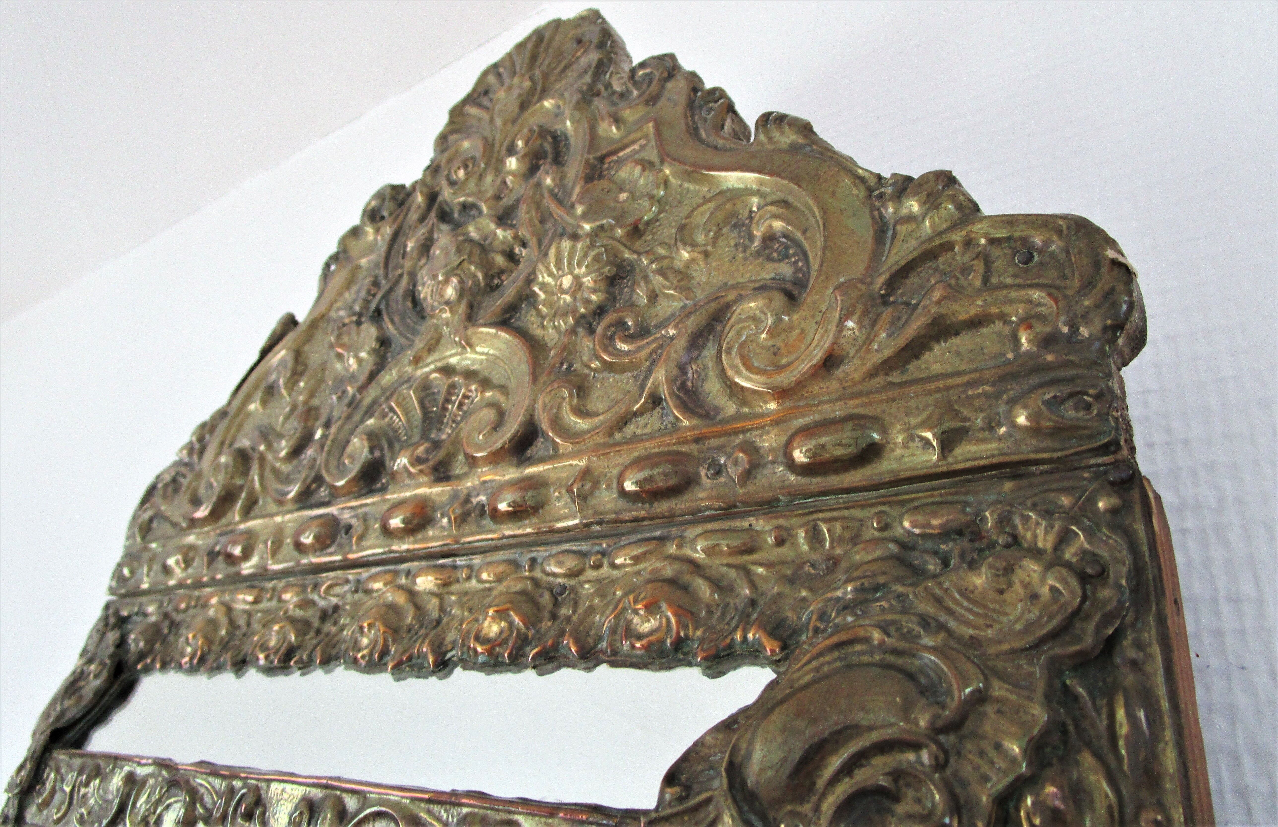 Repulsed brass parecloses mirror early 20th 36 cm x 66 cm