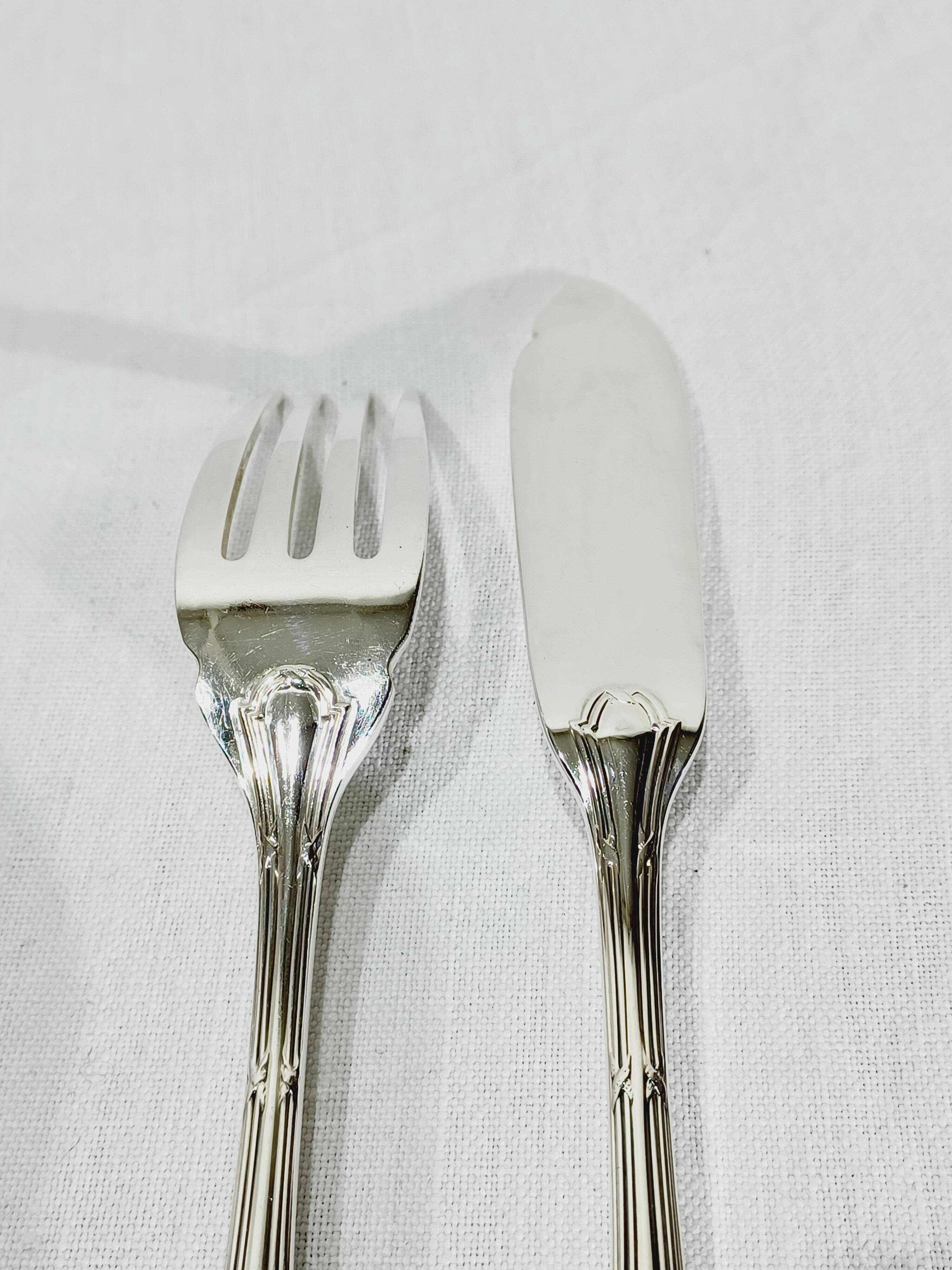Christofle - 12 Silver-plated Fish Cutlery Sets, Ruban model