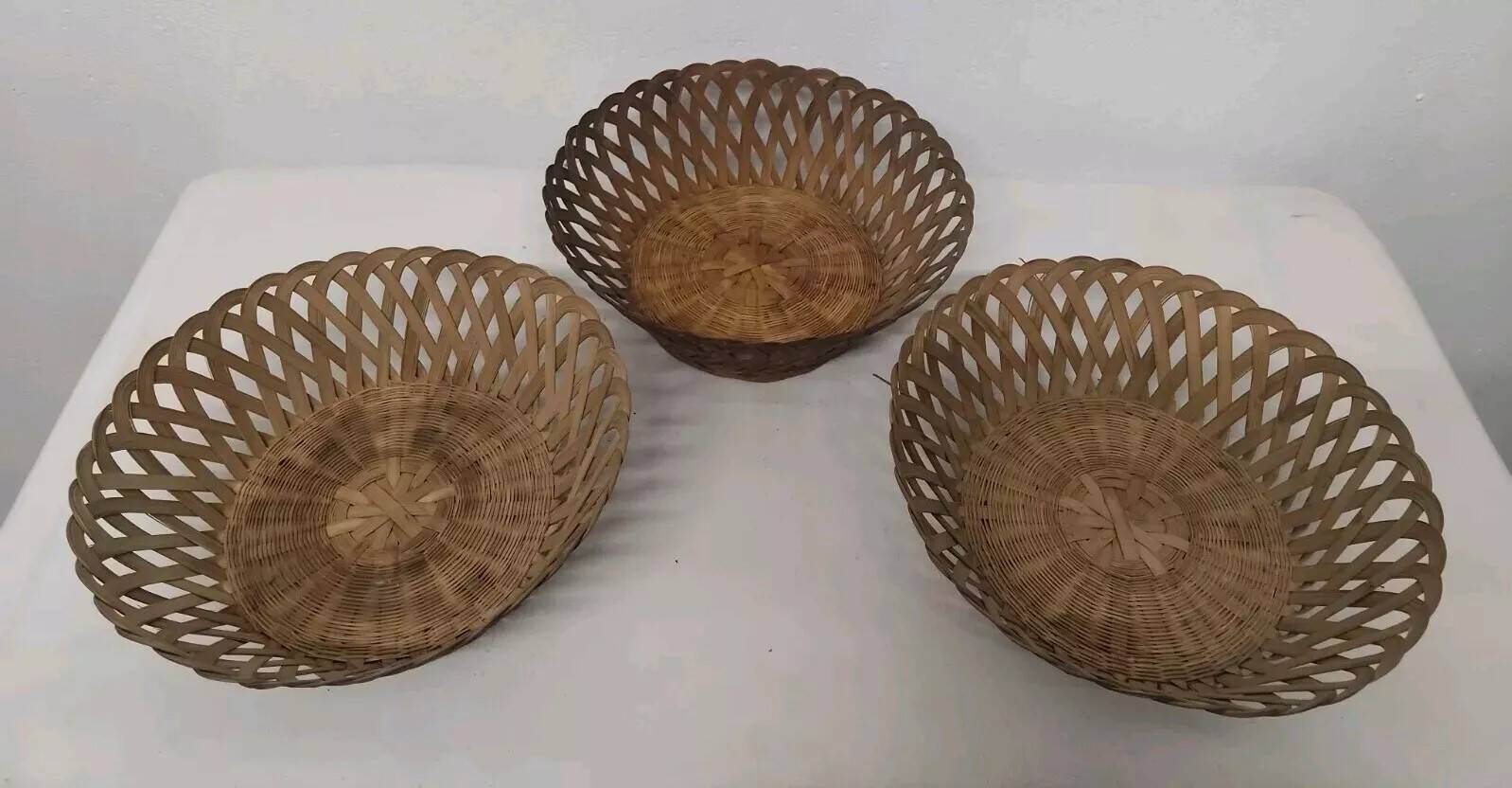 Set of 3 Vintage woven rattan baskets