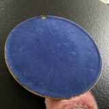 Vintage wall mirror round shape brown velvet frame 30cm