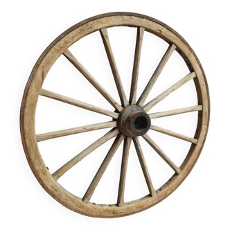 Ancienne charrette roue XXL bois de chêne 126 cm