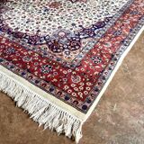Beige and Pink Floral Patterned Wool Rectangular Rug - Handmade in Pakistan