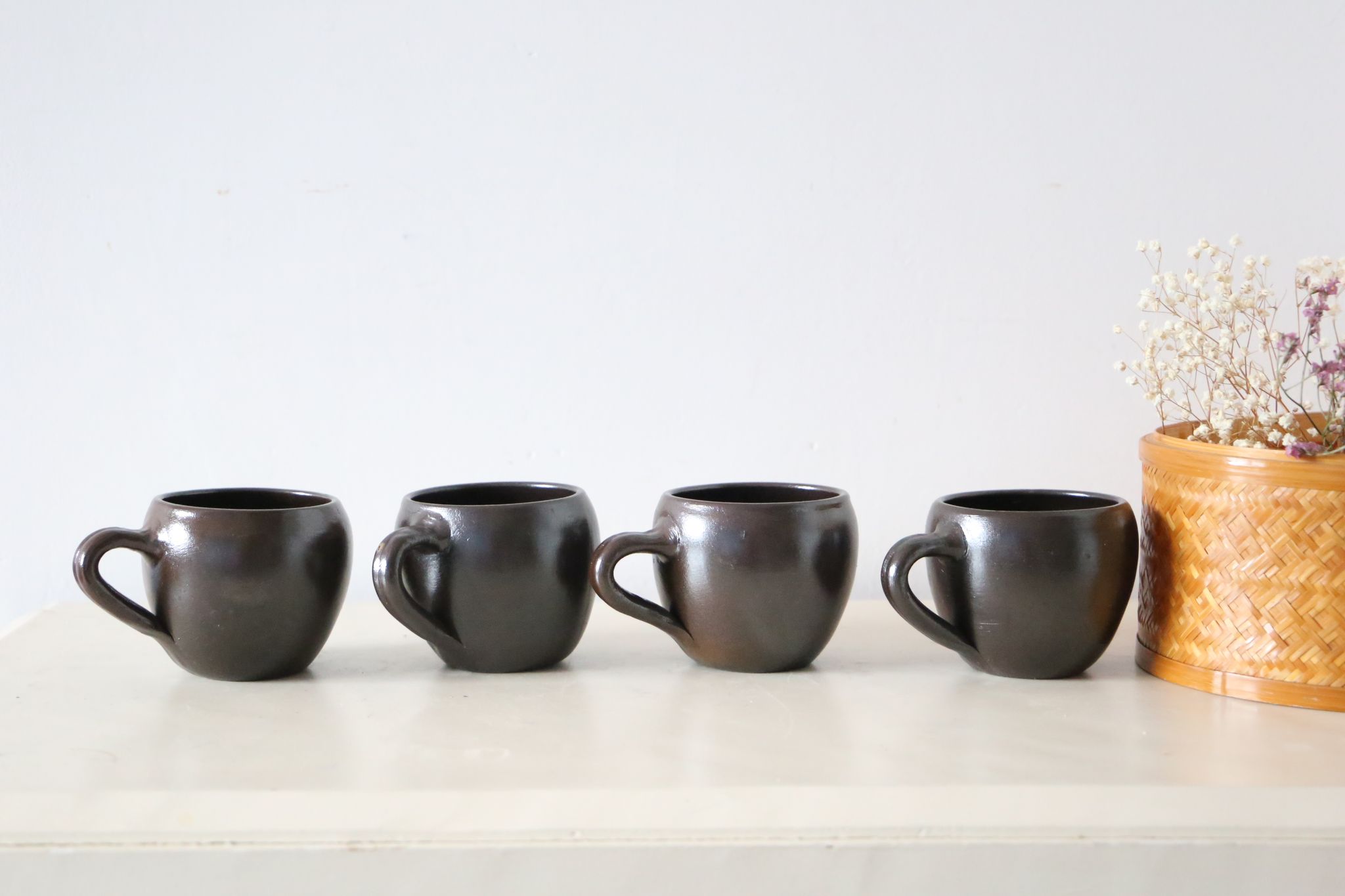 Set of 4 cups of sandstone, handmade pottery, vintage, 1980