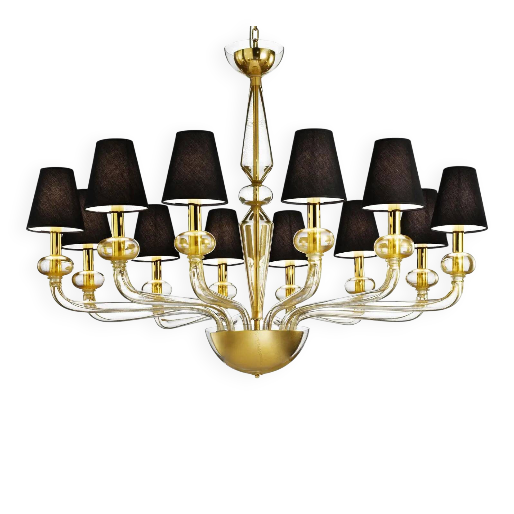 Minimalist Modern Linear Murano Glass Chandelier with Gold Leaf Accents