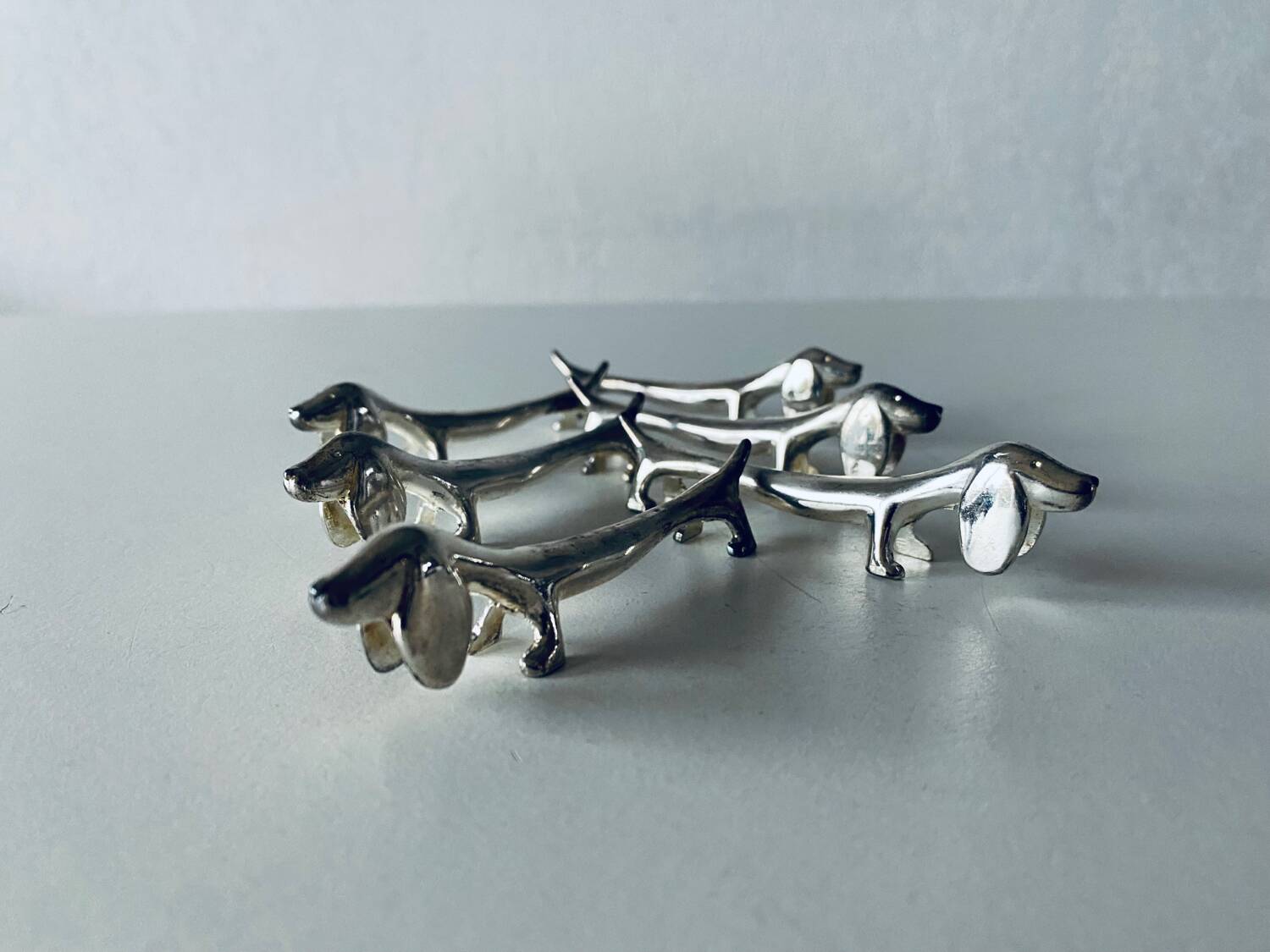 6 vintage dachshund shaped knife holder