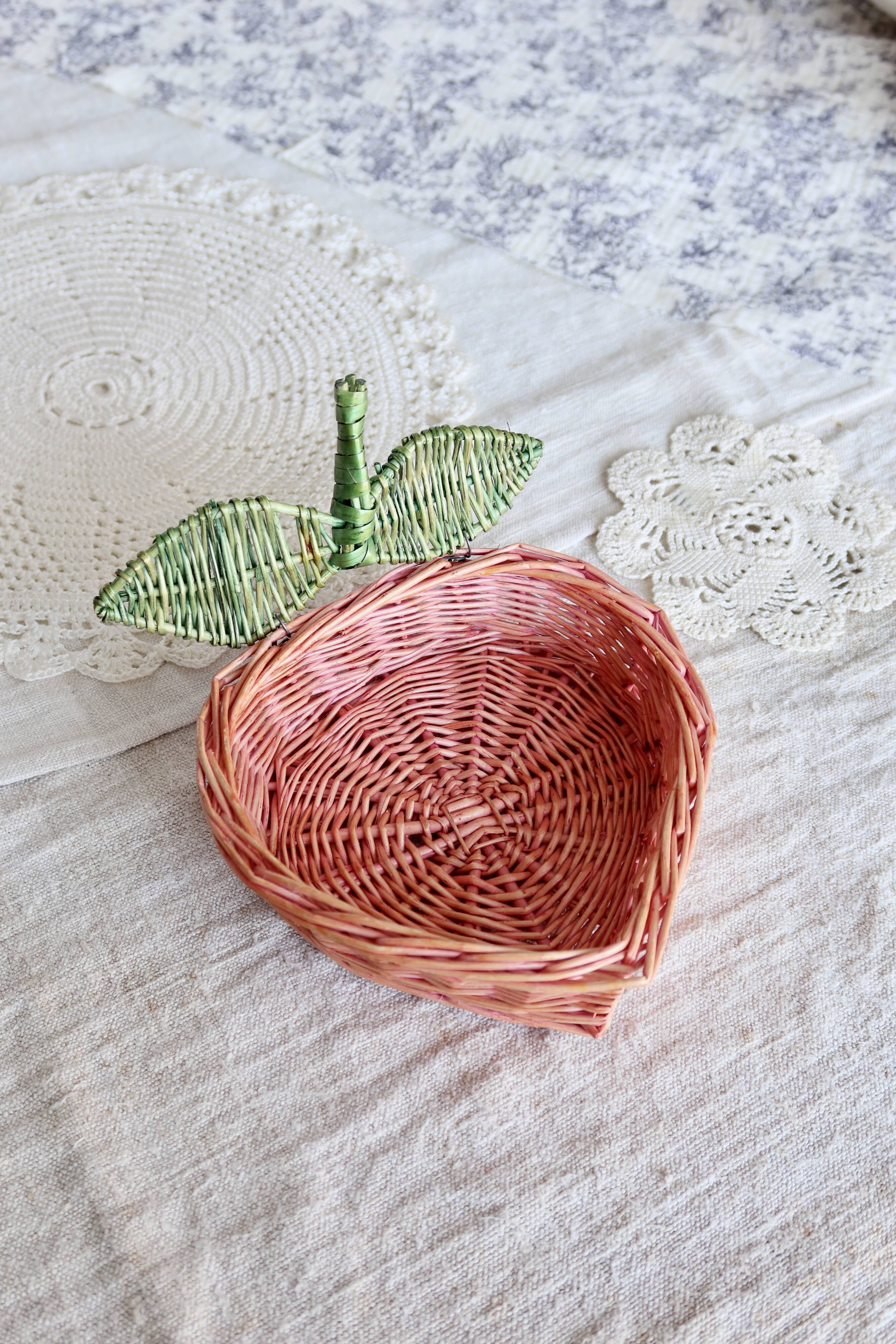 Small vintage colorful rattan fruit-shaped basket