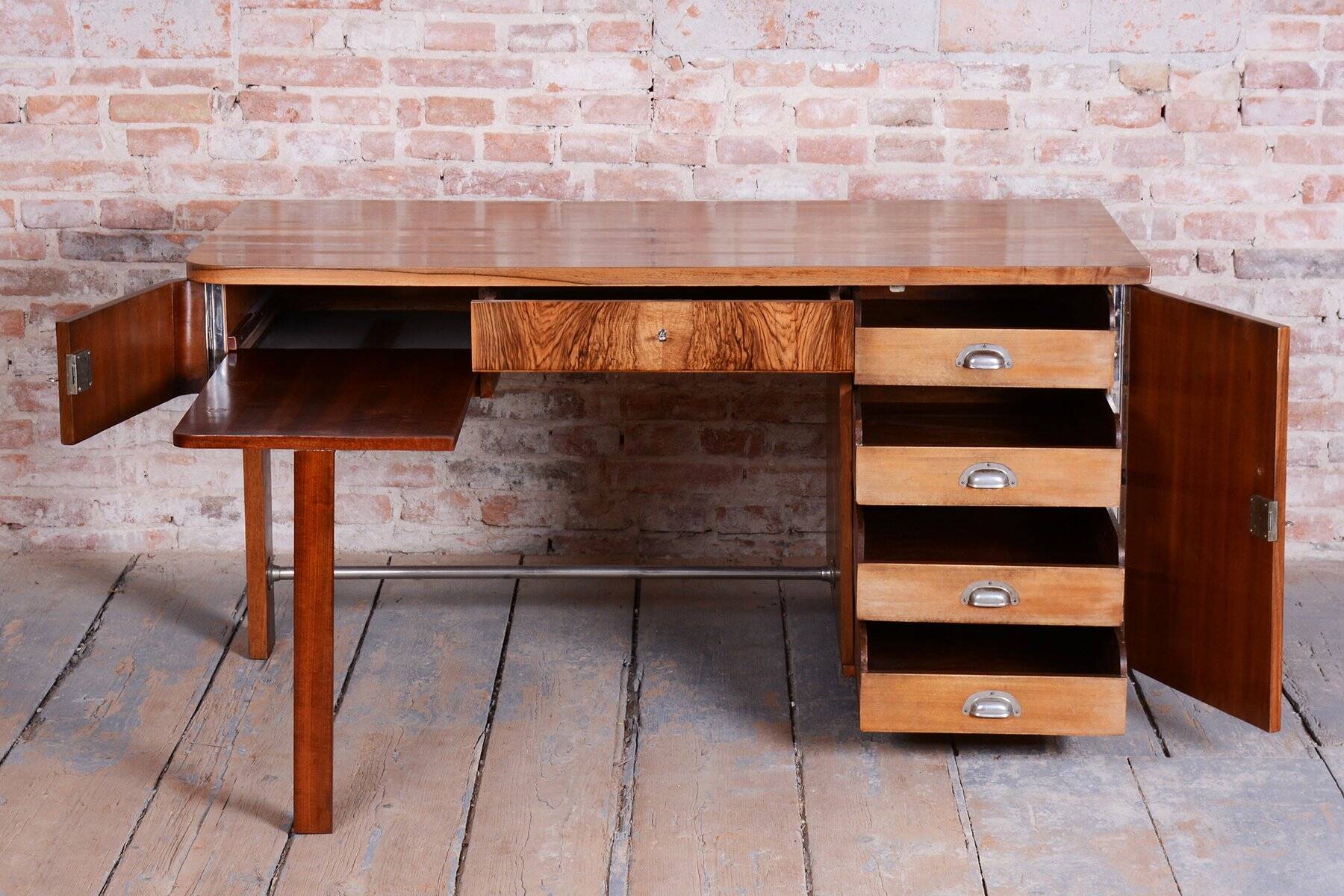 Art Deco Walnut Writing Desk from Up Závody, Czech, 1930s