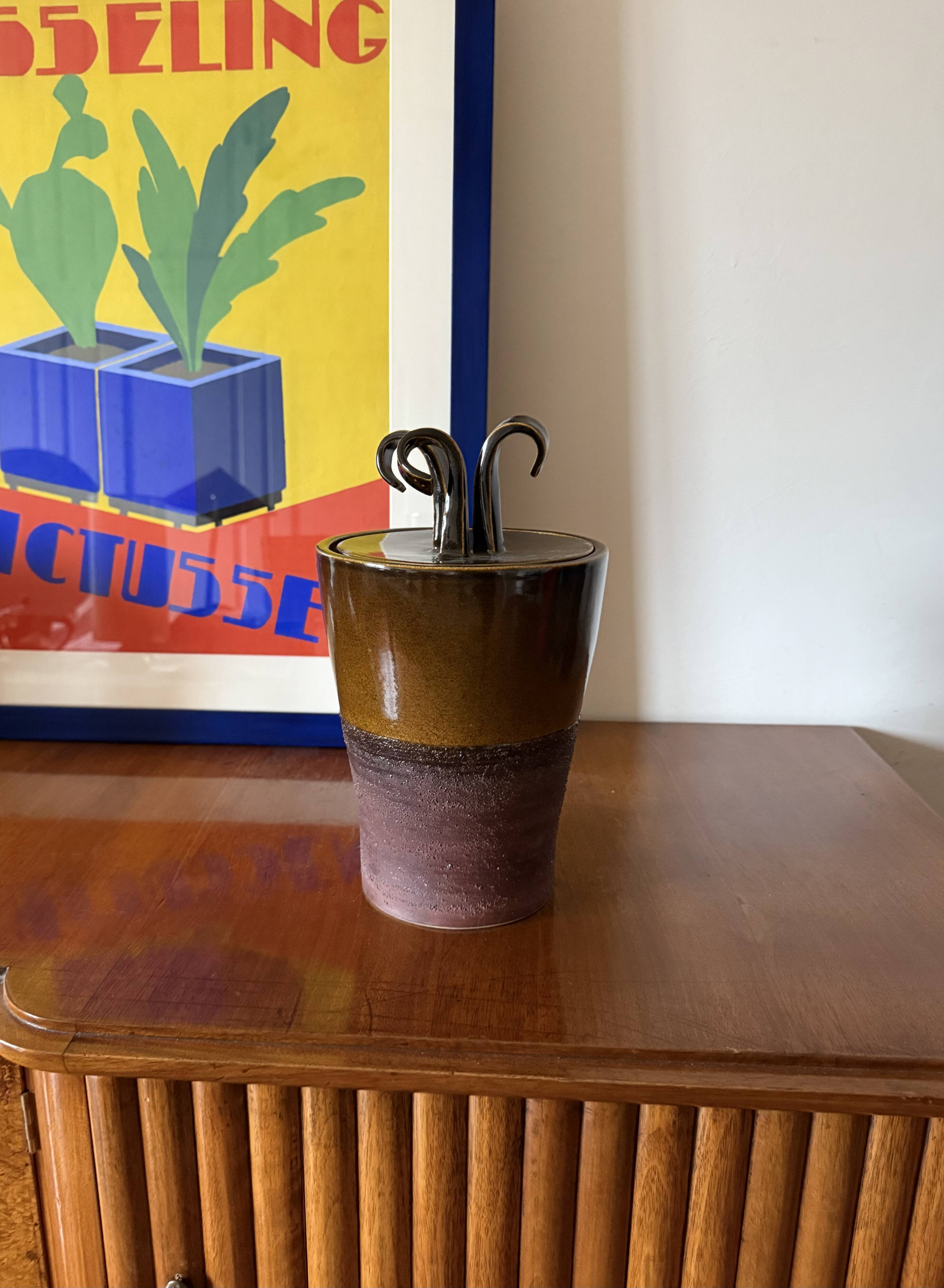 Mid-century Modern style brown artistic ceramic vase, Gabriele Bucci Italy