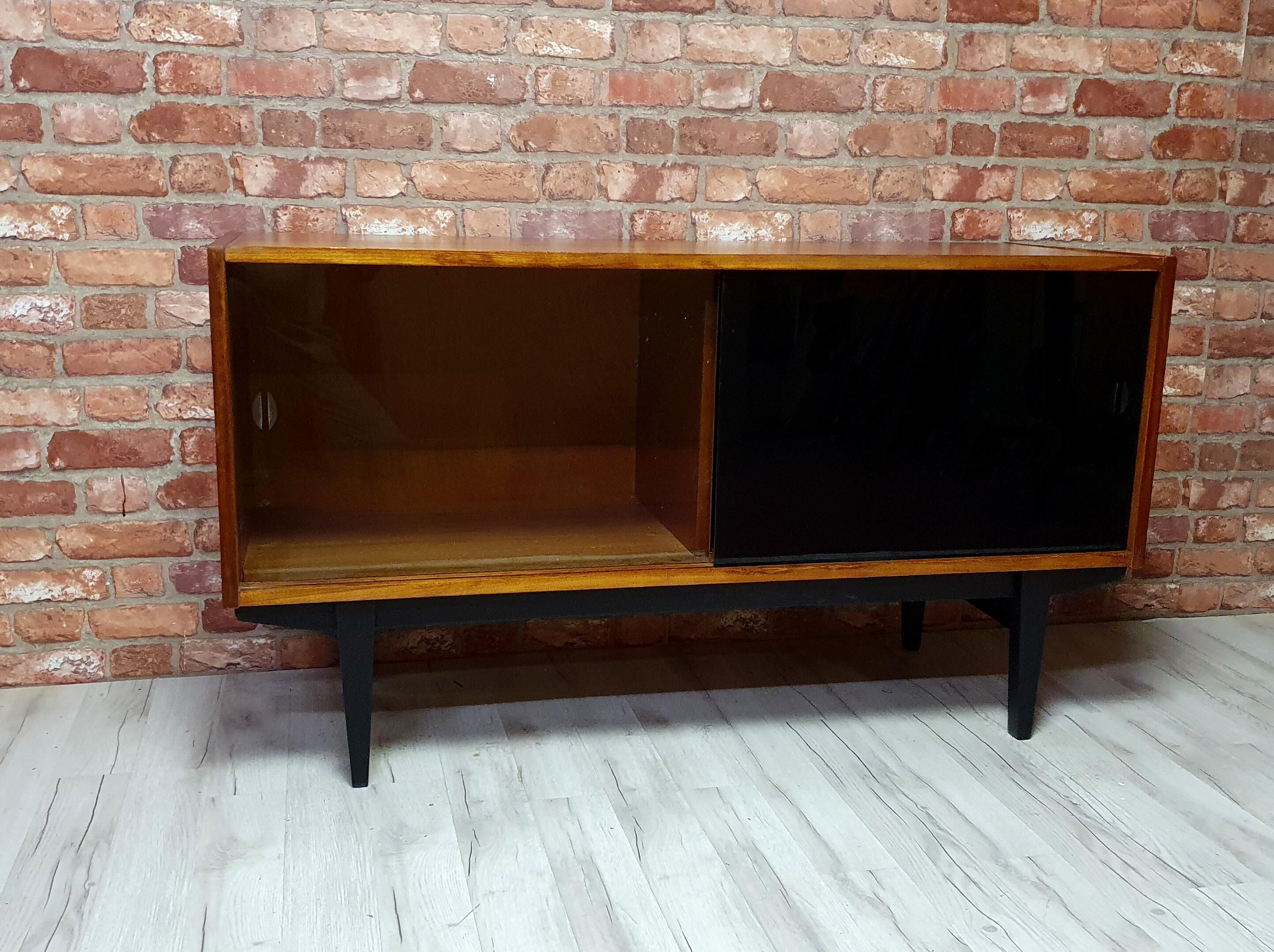 Renovated Violetta Display Cabinet with sliding glass doors, 1970s, Poland