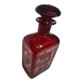 Antique Bohemian Crystal Carafe Egermann Ruby Red Engraved.
