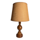 Vintage, large wooden base lamp with shade from around 1970.
