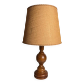 Vintage, large wooden base lamp with shade from around 1970.