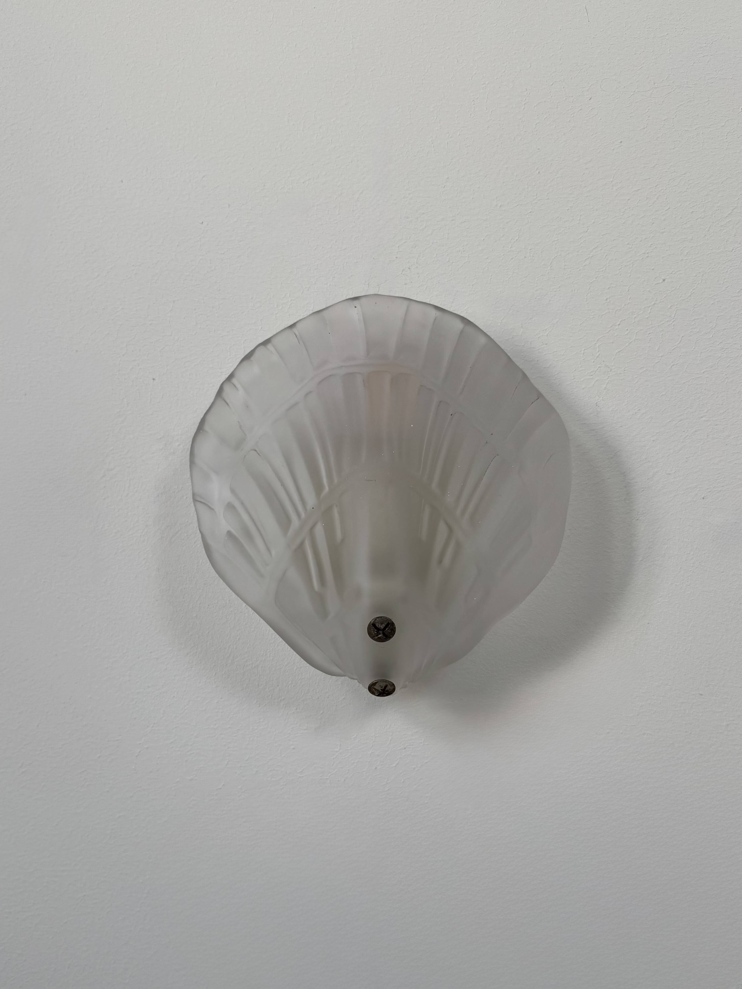 Pair of shell wall lights, frosted glass, France, 1970.