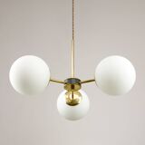 Mid-Century Modern Italian Chandelier in Brass and Opaline Glass, 1960s