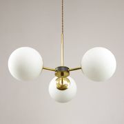 Mid-Century Modern Italian Chandelier in Brass and Opaline Glass, 1960s