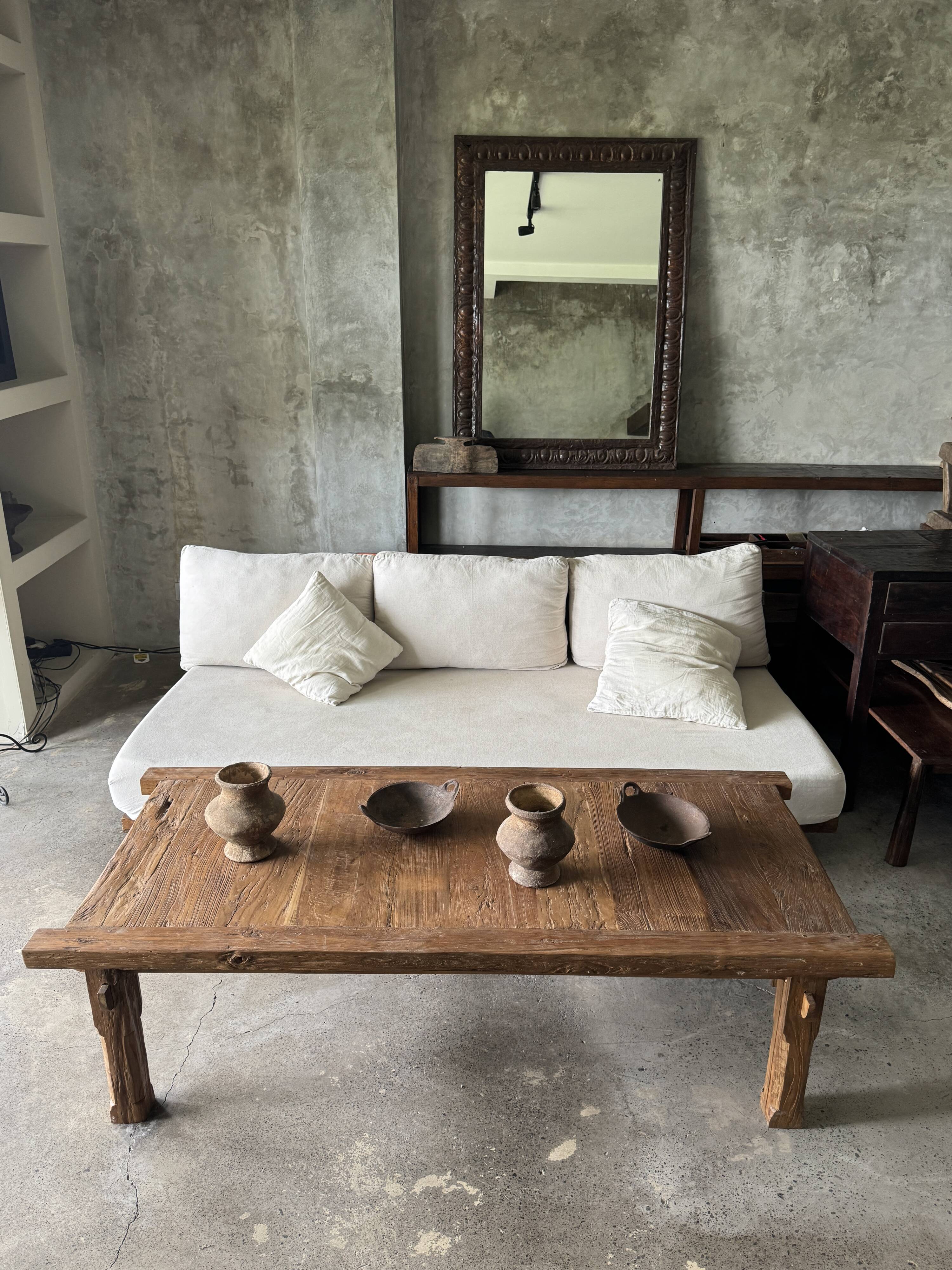 Large upcycled golden teak coffee table L1m60 W70 H45
