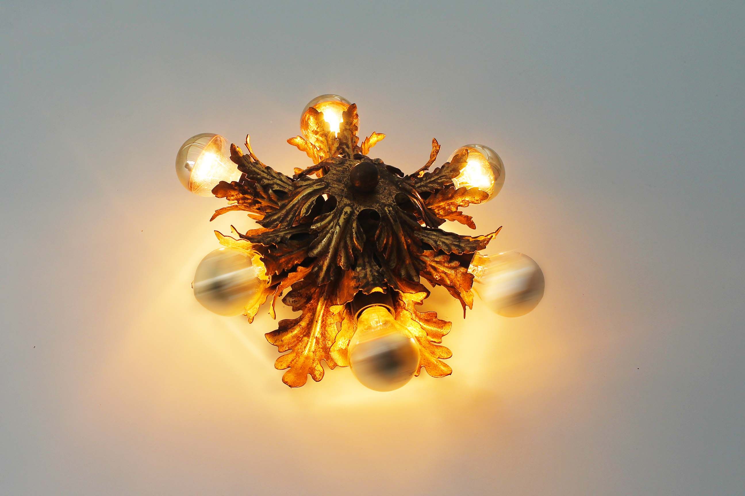 1960’s gilt ‘florentine’ ceiling or wall light by banci firenze