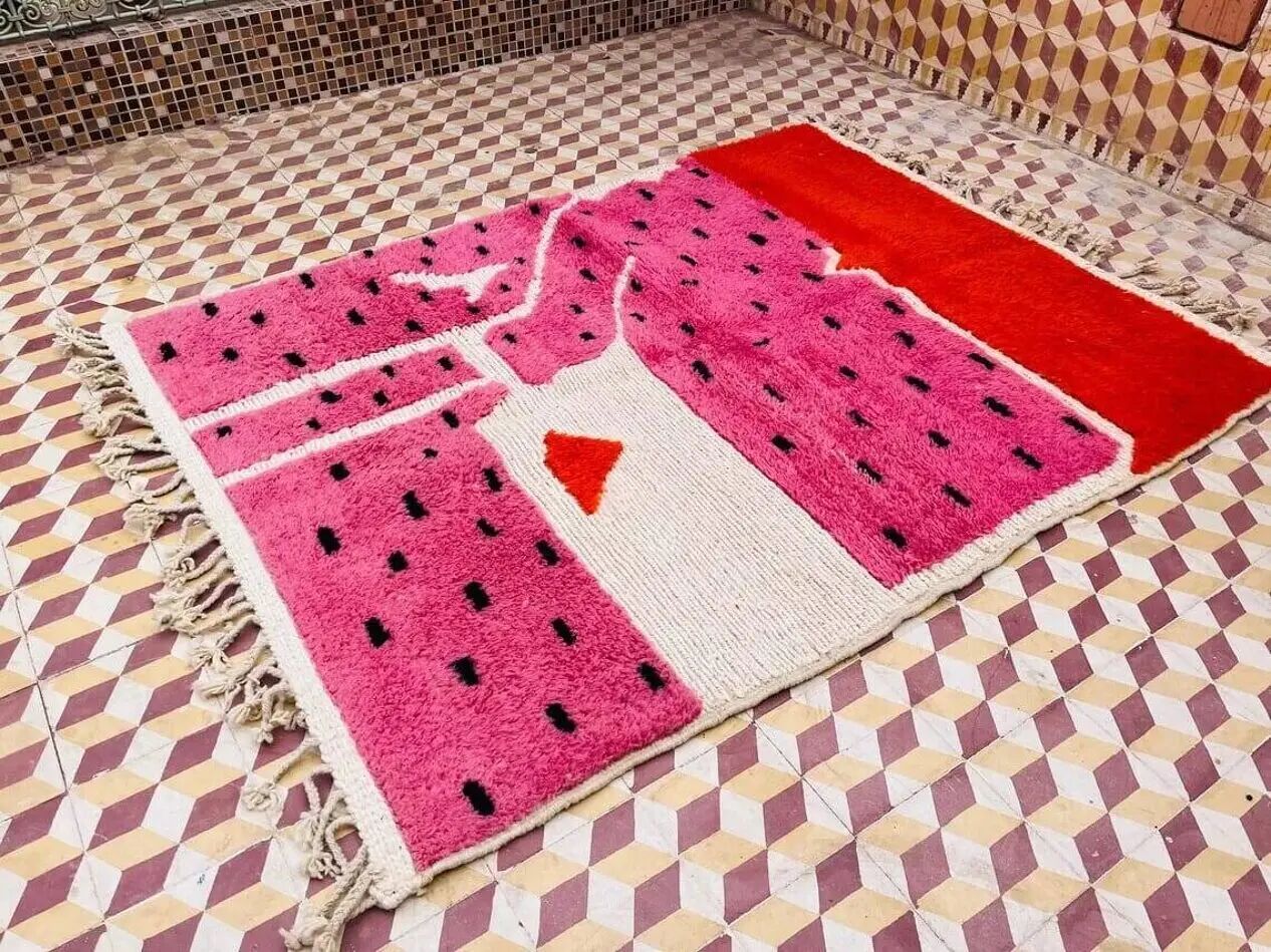 Tapis berbère tissé à la main en laine 400x300 cm rose, Maroc