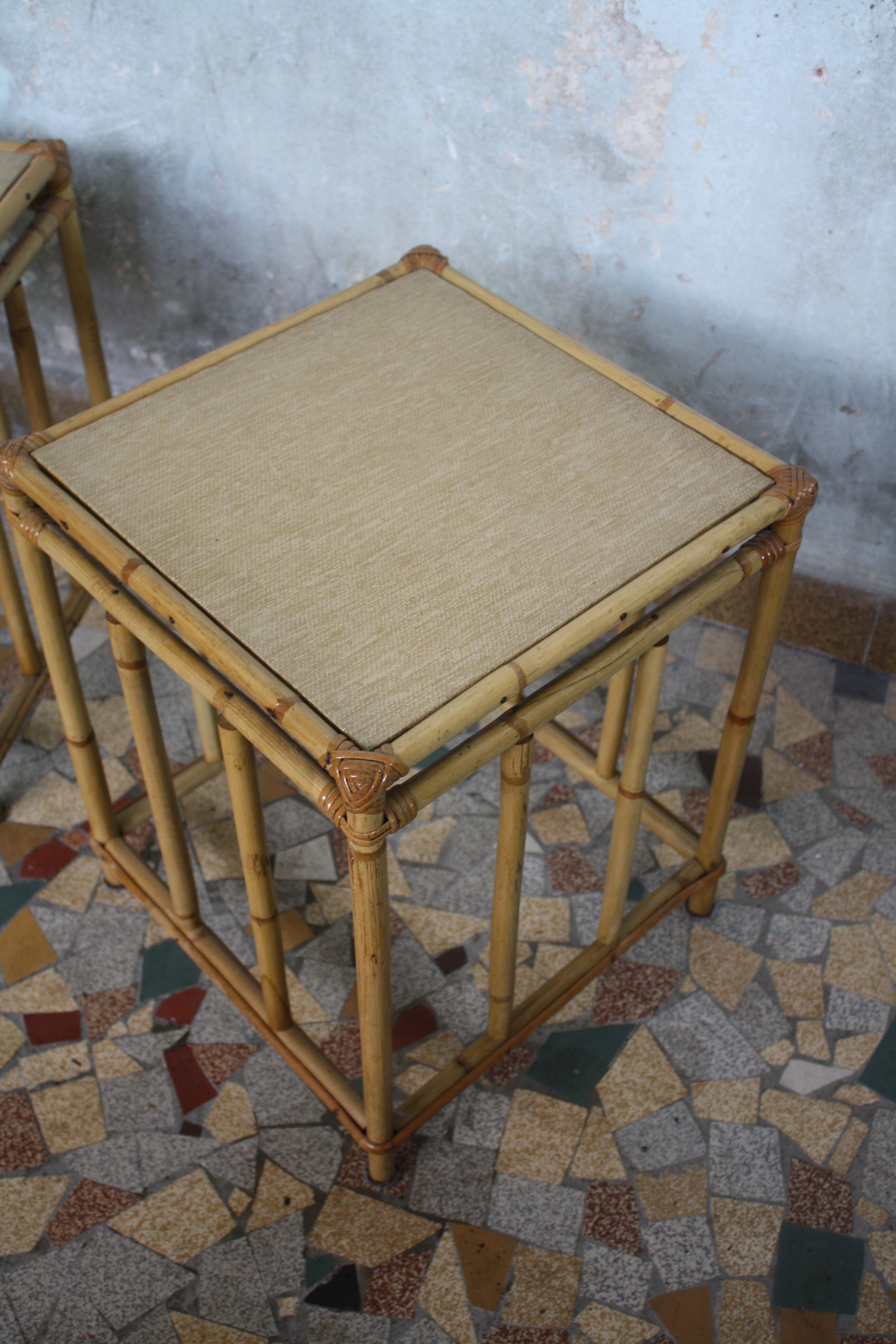 Pair of vintage rattan bedside tables