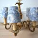 Lustre bronze, 5 abat-jours toile de Jouy