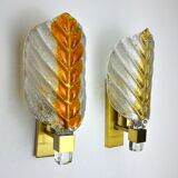 Pair of wall lamps Leaves, Bicolore, Murano, Italy, 1970