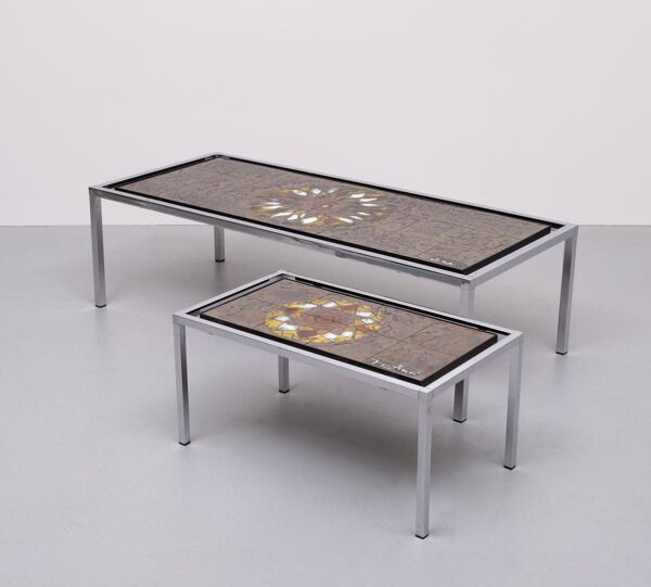 Juliette Belarti Ensemble de 3 tables en carreaux de céramique belges années 1970