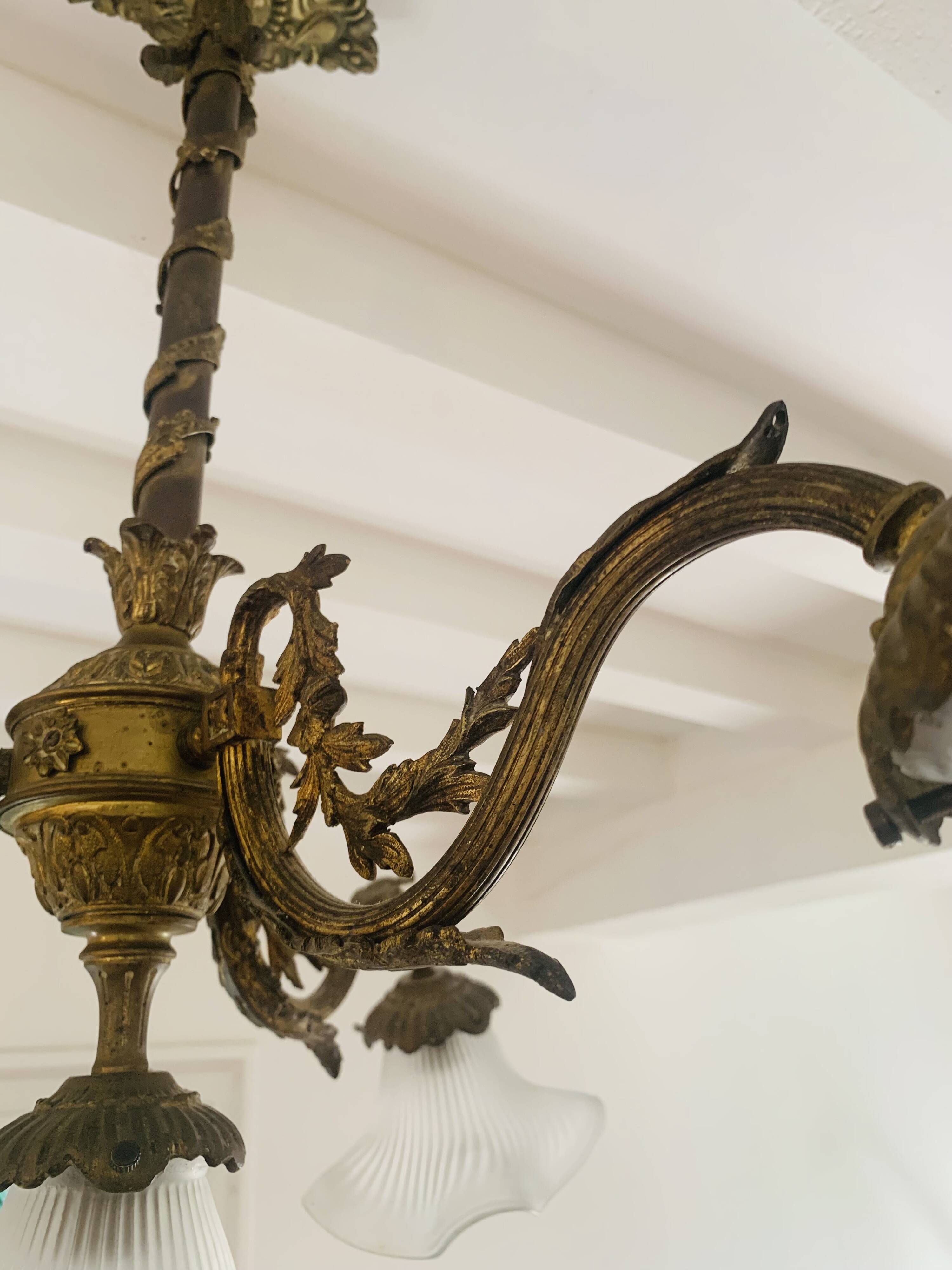 Bronze chandelier 4 tulips