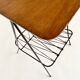 Side table with vintage metal and wood magazine holder