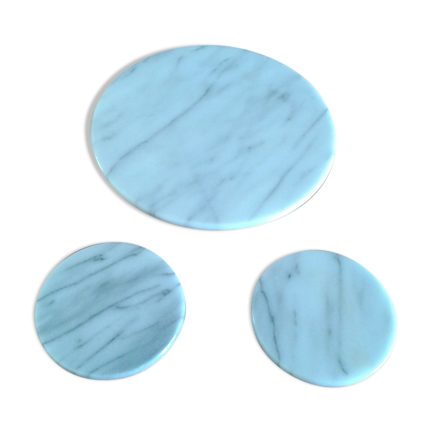 Set under dish and 2 under marble bottle