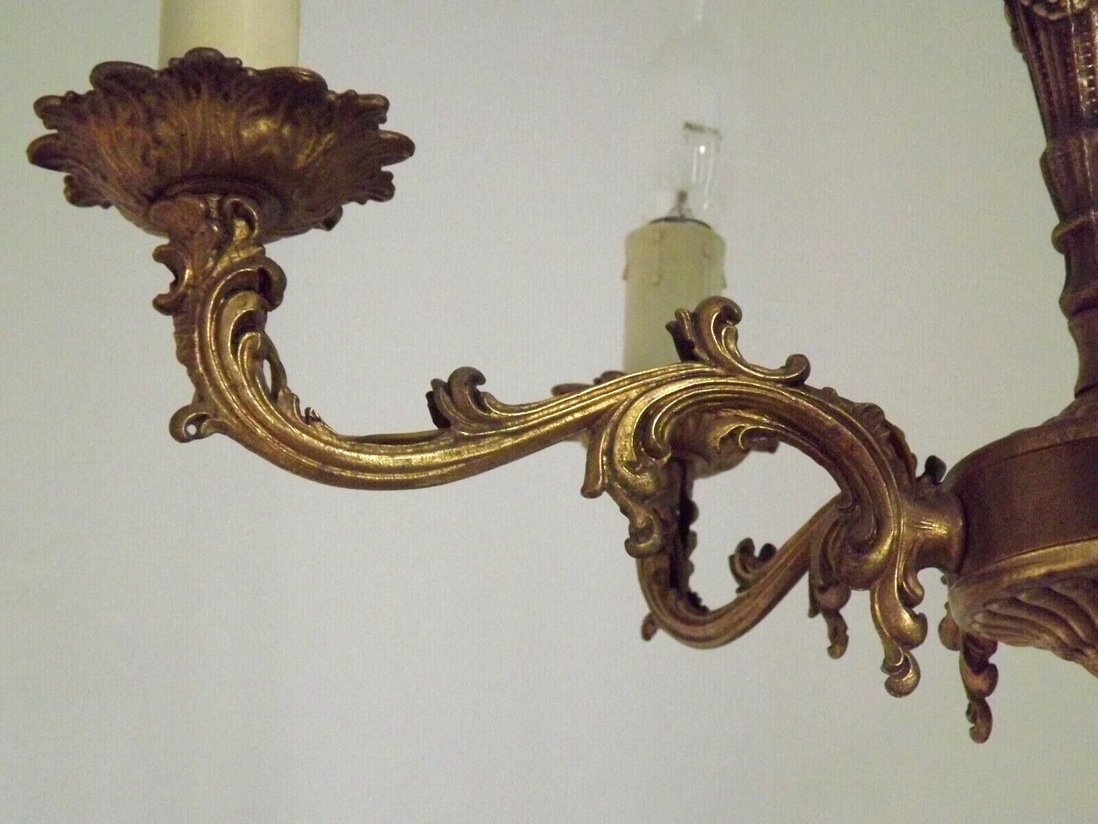Vintage french bronze ornate detail 5 light chandelier