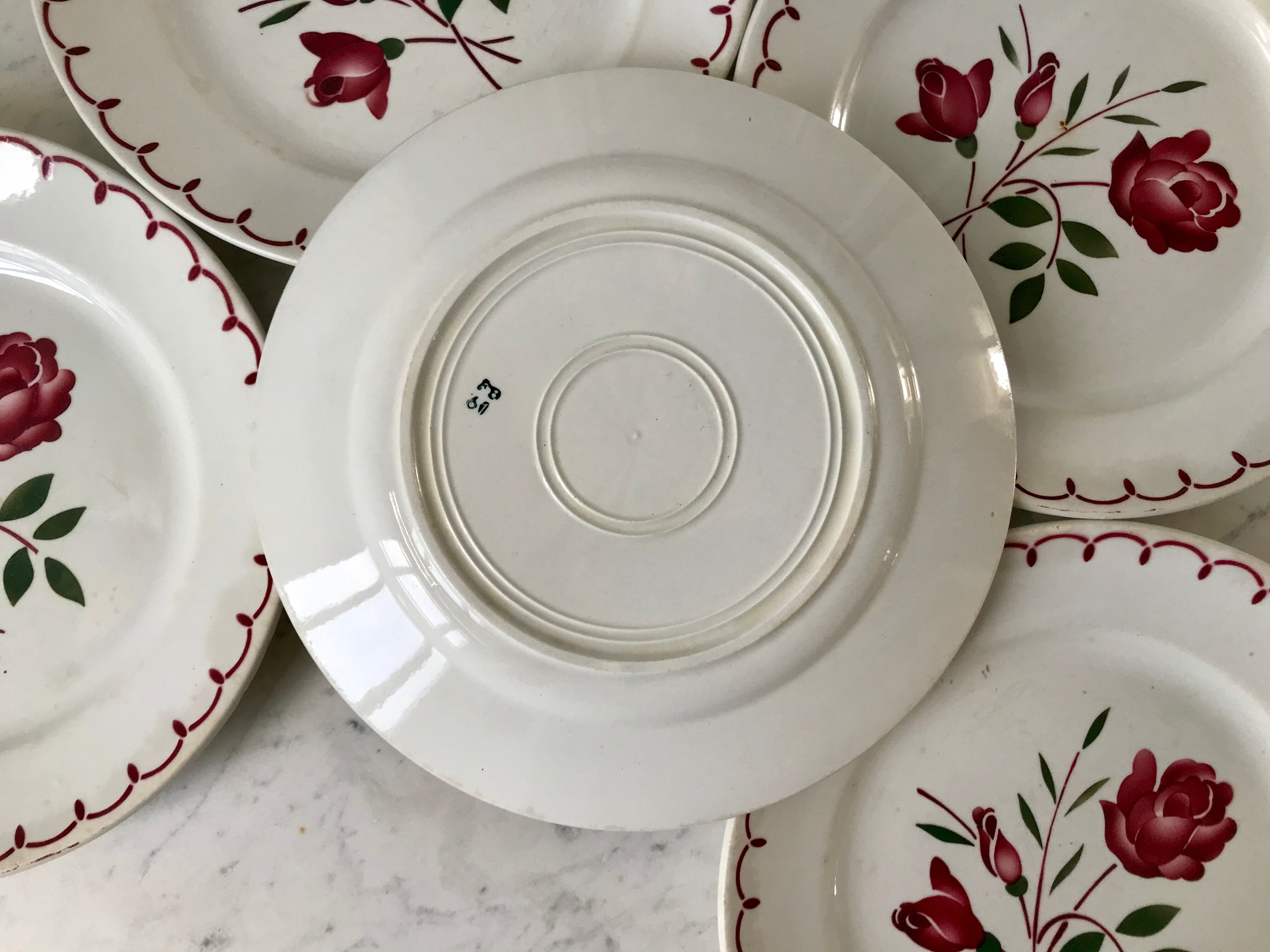 Set of 5 flat plates Badonviller with flowers 30s