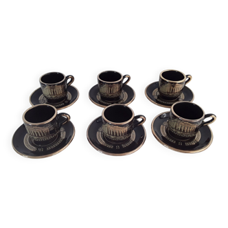 Set of 6 cups and under cups gilded with gold 24k