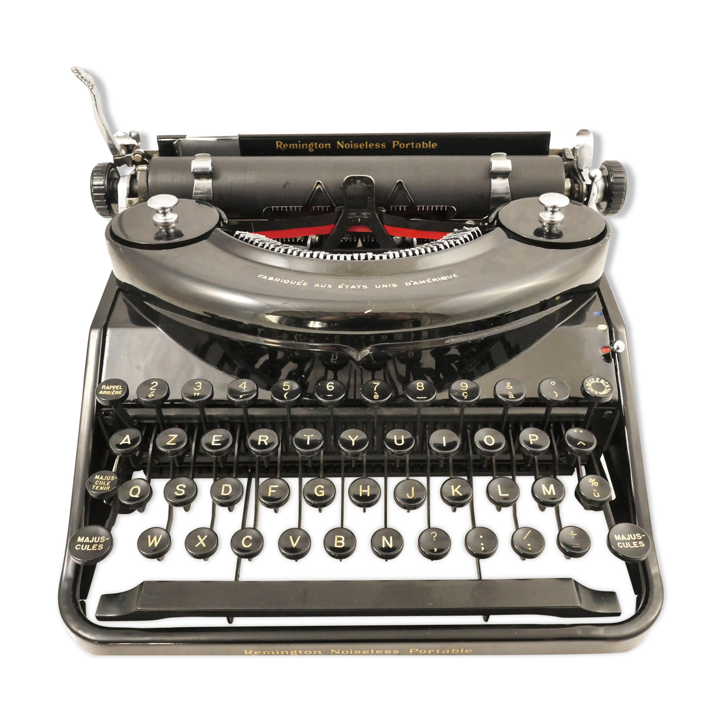 Machine à écrire Remington Noiseless portable noire de 1935 révisée ruban neuf