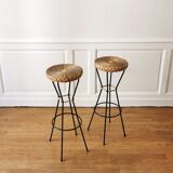 Bar and its 2 rattan stools, 1950