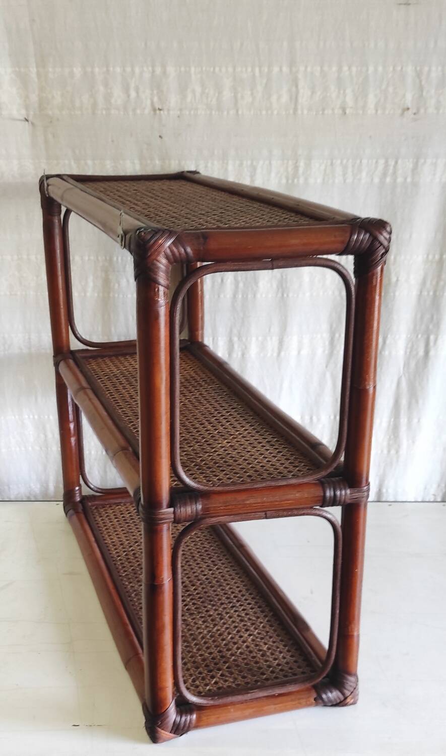Rattan and cane wall shelf - late 20th century