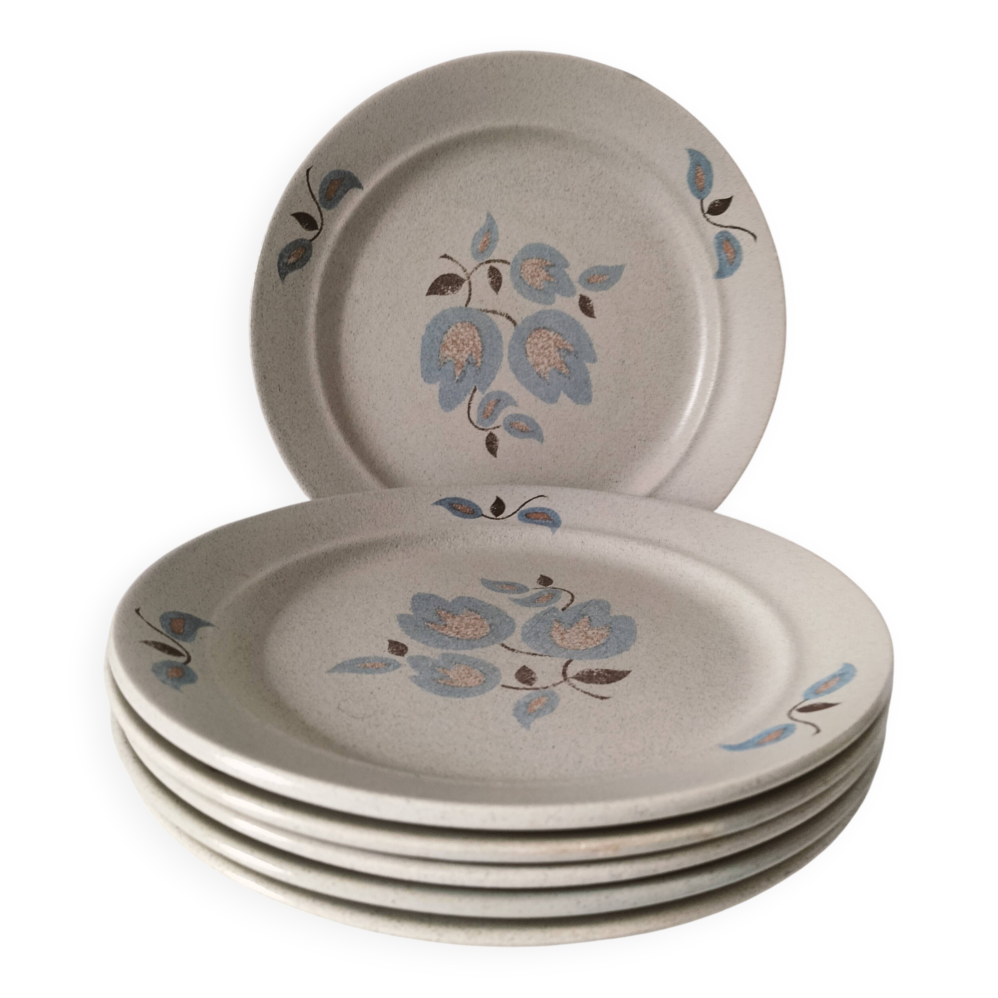 6 Saint-Amand stoneware dinner plates, Sologne pattern