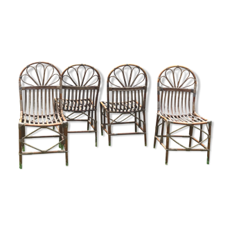 Set of four vintage rattan chairs
