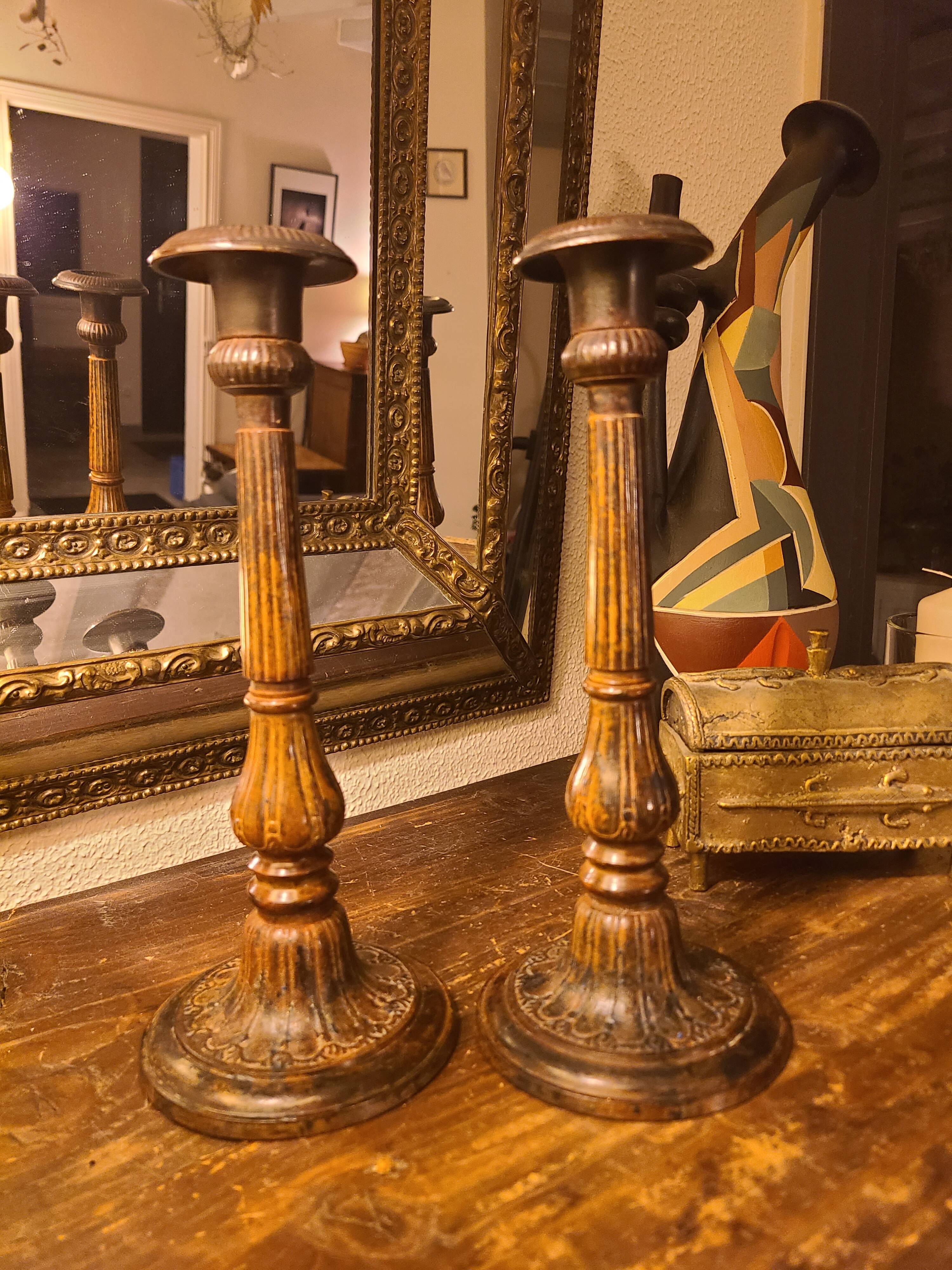 Antique bronze candlesticks