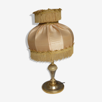 Lampe de chevet en metal doré avec abat jour tissu