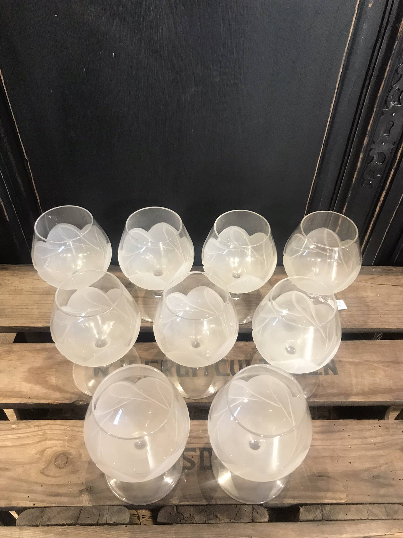 9 Arques crystal cognac glasses, Florence model