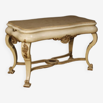 Table in lacquered and gilded wood with marble top