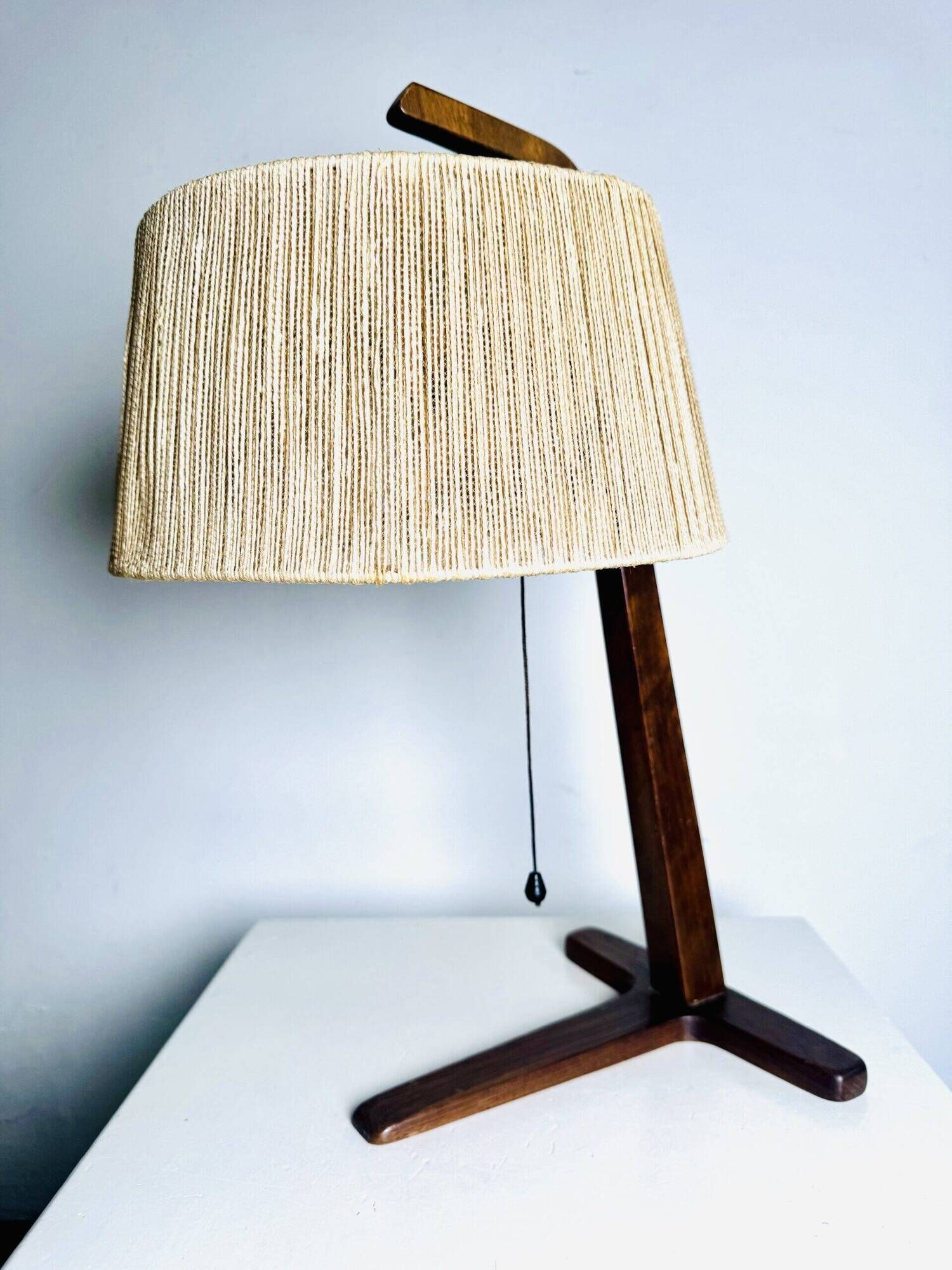 Hemp String & Teak Wood Table Lamp By Ib Fabiansen For Fog & Mørup, Denmark 1950S