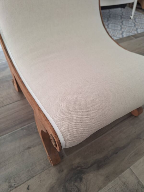 Chauffeuse gondole ancienne en toile de lin beige